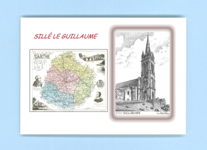 Cartes Postales impression Noir avec dpartement sur la ville de SILLE LE GUILLAUME Titre : eglise