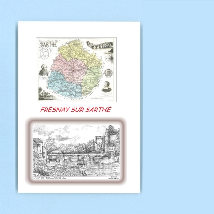 Cartes Postales impression Noir avec dpartement sur la ville de FRESNAY SUR SARTHE Titre : pont
