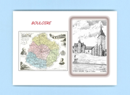 Cartes Postales impression Noir avec dpartement sur la ville de BOULOIRE Titre : eglise et chateau