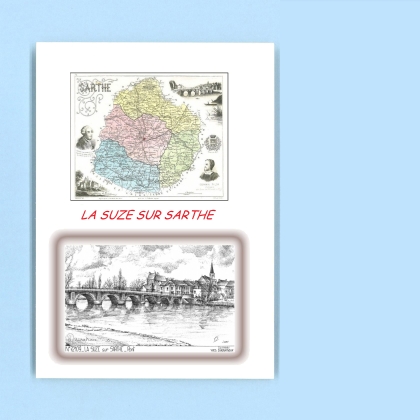 Cartes Postales impression Noir avec dpartement sur la ville de LA SUZE SUR SARTHE Titre : pont