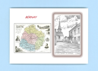 Cartes Postales impression Noir avec dpartement sur la ville de BERNAY Titre : eglise et mairie