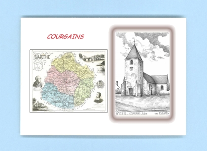 Cartes Postales impression Noir avec dpartement sur la ville de COURGAINS Titre : eglise