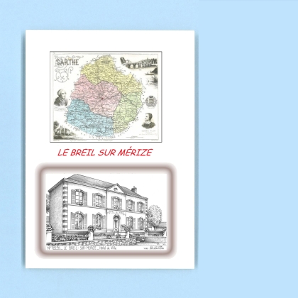Cartes Postales impression Noir avec dpartement sur la ville de LE BREIL SUR MERIZE Titre : hotel de ville