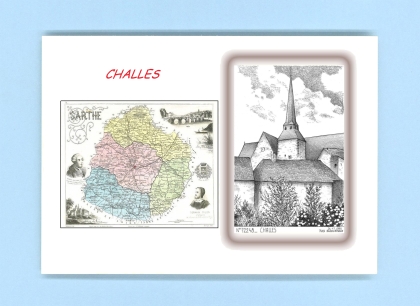 Cartes Postales impression Noir avec dpartement sur la ville de CHALLES Titre : vue