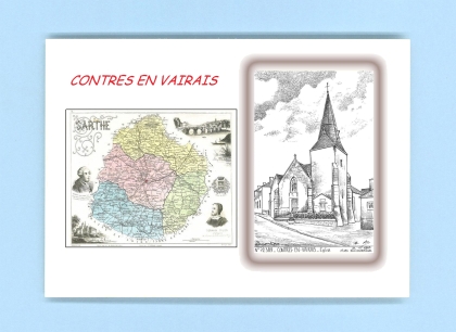 Cartes Postales impression Noir avec dpartement sur la ville de CONTRES EN VAIRAIS Titre : eglise