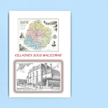 Cartes Postales impression Noir avec dpartement sur la ville de VILLAINES SOUS MALICORNE Titre : mairie