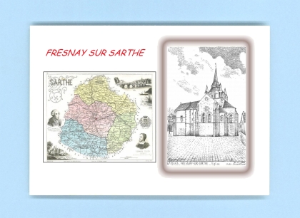 Cartes Postales impression Noir avec dpartement sur la ville de FRESNAY SUR SARTHE Titre : eglise
