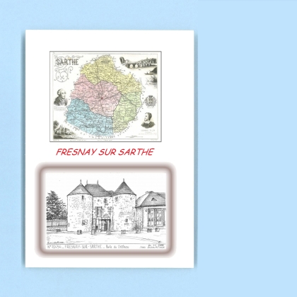 Cartes Postales impression Noir avec dpartement sur la ville de FRESNAY SUR SARTHE Titre : porte du chateau