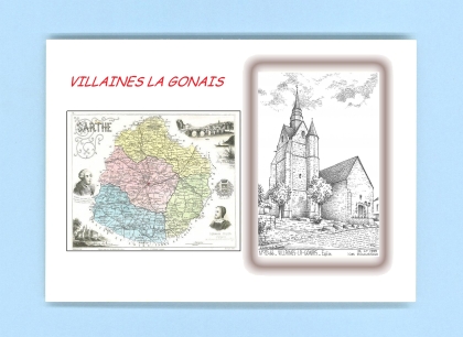 Cartes Postales impression Noir avec dpartement sur la ville de VILLAINES LA GONAIS Titre : eglise