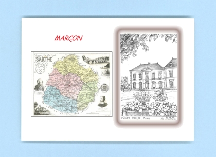 Cartes Postales impression Noir avec dpartement sur la ville de MARCON Titre : mairie