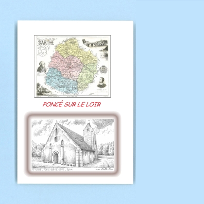 Cartes Postales impression Noir avec dpartement sur la ville de PONCE SUR LE LOIR Titre : eglise