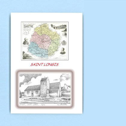 Cartes Postales impression Noir avec dpartement sur la ville de ST LONGIS Titre : eglise