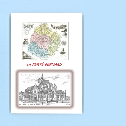 Cartes Postales impression Noir avec dpartement sur la ville de LA FERTE BERNARD Titre : eglise