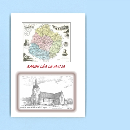 Cartes Postales impression Noir avec dpartement sur la ville de SARGE LES LE MANS Titre : eglise
