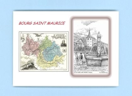 Cartes Postales impression Noir avec dpartement sur la ville de BOURG ST MAURICE Titre : fontaine