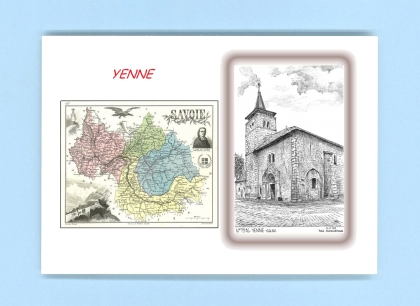 Cartes Postales impression Noir avec dpartement sur la ville de YENNE Titre : eglise