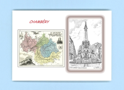 Cartes Postales impression Noir avec dpartement sur la ville de CHAMBERY Titre : fontaine des elephants