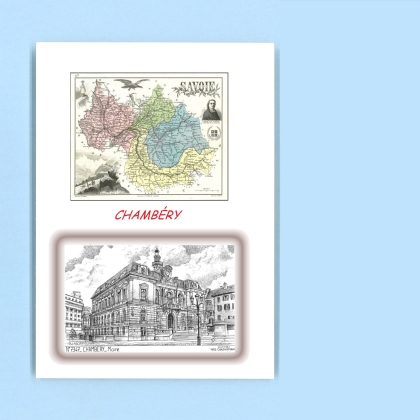 Cartes Postales impression Noir avec dpartement sur la ville de CHAMBERY Titre : mairie