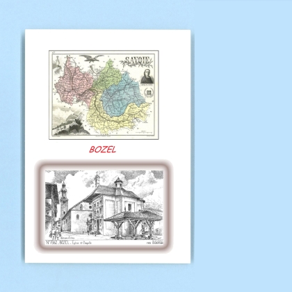 Cartes Postales impression Noir avec dpartement sur la ville de BOZEL Titre : eglise et chapelle