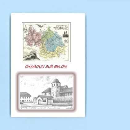 Cartes Postales impression Noir avec dpartement sur la ville de CHAMOUX SUR GELON Titre : mairie et eglise