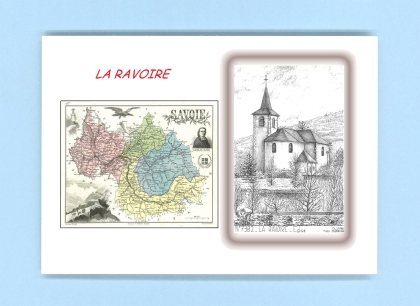 Cartes Postales impression Noir avec dpartement sur la ville de LA RAVOIRE Titre : eglise