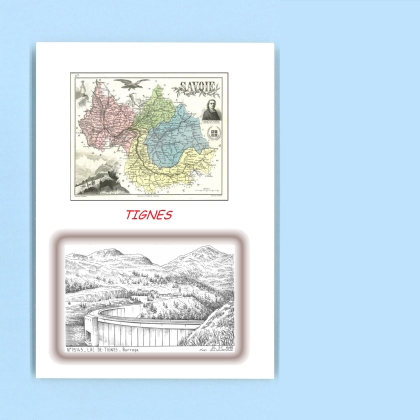 Cartes Postales impression Noir avec dpartement sur la ville de TIGNES Titre : barrage