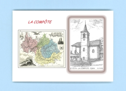 Cartes Postales impression Noir avec dpartement sur la ville de LA COMPOTE Titre : eglise