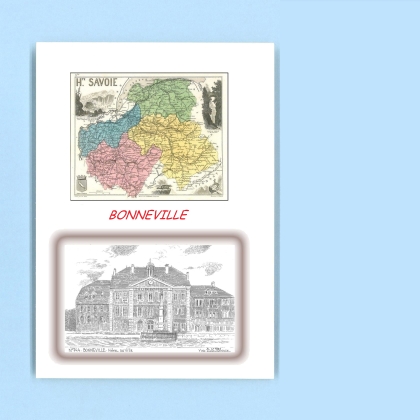 Cartes Postales impression Noir avec dpartement sur la ville de BONNEVILLE Titre : hotel de ville