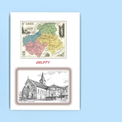 Cartes Postales impression Noir avec dpartement sur la ville de GRUFFY Titre : kiosque et eglise
