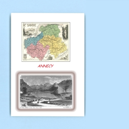 Cartes Postales impression Noir avec dpartement sur la ville de ANNECY Titre : le lac