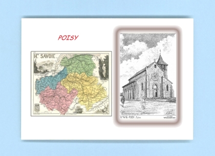 Cartes Postales impression Noir avec dpartement sur la ville de POISY Titre : eglise