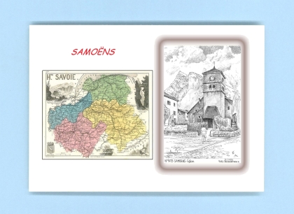 Cartes Postales impression Noir avec dpartement sur la ville de SAMOENS Titre : eglise