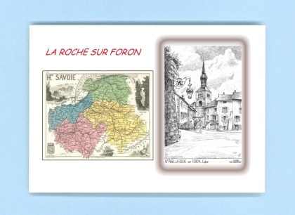 Cartes Postales impression Noir avec dpartement sur la ville de LA ROCHE SUR FORON Titre : eglise