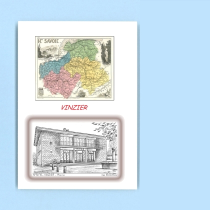 Cartes Postales impression Noir avec dpartement sur la ville de VINZIER Titre : mairie