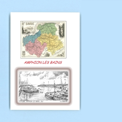 Cartes Postales impression Noir avec dpartement sur la ville de AMPHION LES BAINS Titre : port
