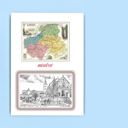 Cartes Postales impression Noir avec dpartement sur la ville de MEGEVE Titre : place de l eglise