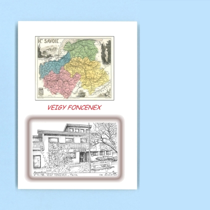 Cartes Postales impression Noir avec dpartement sur la ville de VEIGY FONCENEX Titre : mairie