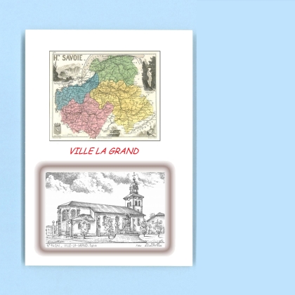 Cartes Postales impression Noir avec dpartement sur la ville de VILLE LA GRAND Titre : eglise