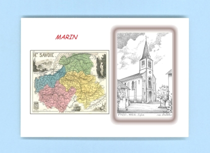Cartes Postales impression Noir avec dpartement sur la ville de MARIN Titre : eglise