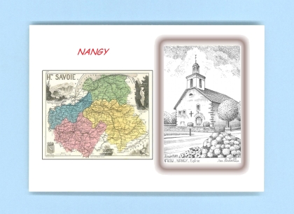 Cartes Postales impression Noir avec dpartement sur la ville de NANGY Titre : eglise