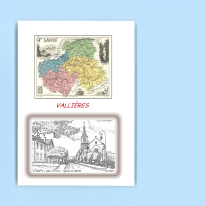 Cartes Postales impression Noir avec dpartement sur la ville de VALLIERES Titre : eglise et mairie
