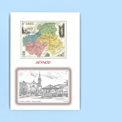Cartes Postales impression Noir avec dpartement sur la ville de SEYNOD Titre : place de l eglise a vieugy