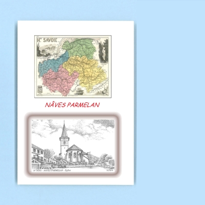 Cartes Postales impression Noir avec dpartement sur la ville de NAVES PARMELAN Titre : eglise