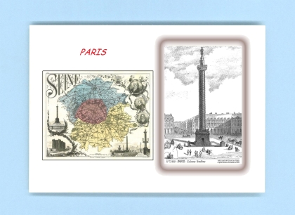 Cartes Postales impression Noir avec dpartement sur la ville de PARIS Titre : colonne vendome