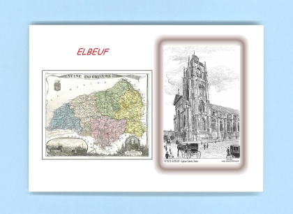 Cartes Postales impression Noir avec dpartement sur la ville de ELBEUF Titre : eglise st jean