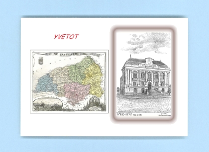 Cartes Postales impression Noir avec dpartement sur la ville de YVETOT Titre : hotel de ville