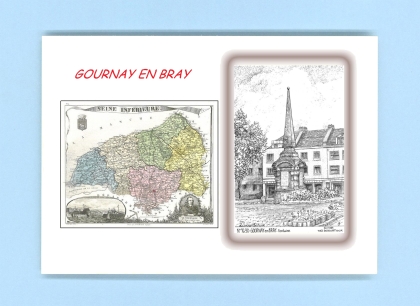 Cartes Postales impression Noir avec dpartement sur la ville de GOURNAY EN BRAY Titre : fontaine