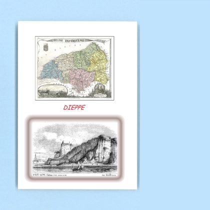 Cartes Postales impression Noir avec dpartement sur la ville de DIEPPE Titre : chateau