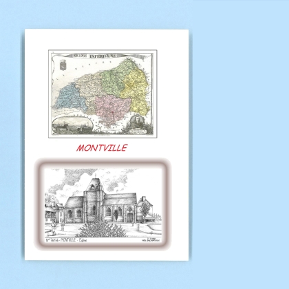 Cartes Postales impression Noir avec dpartement sur la ville de MONTVILLE Titre : eglise