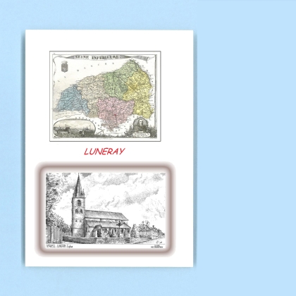 Cartes Postales impression Noir avec dpartement sur la ville de LUNERAY Titre : eglise